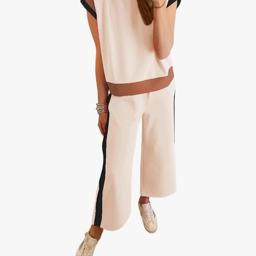 Amazon Women's Cream and Brown Wide Leg set